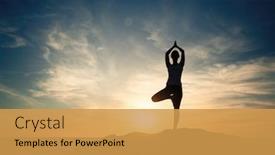  Presentation with sunset beach - Theme having silhouette-of-fitness-yoga-woman background and a yellow colored foreground