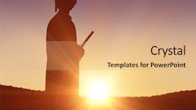  Presentation with shining - PPT layouts consisting of silhouette of graduate against sun background and a coral colored foreground
