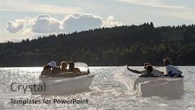  Presentation with racing - Cool new PPT layouts with silhouette of group of friends racing with powerboats on lake backdrop and a light gray colored foreground