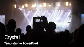  Presentation with festival - Slide set consisting of silhouette of hands using camera phone to take pictures and videos at pop concert festival background and a black colored foreground