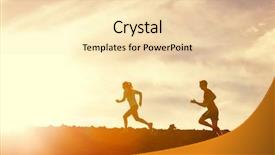  Presentation with running women shoes silhouette - Audience pleasing slide deck consisting of silhouette of man and woman backdrop and a lemonade colored foreground