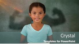  Presentation with flexing - PPT layouts enhanced with silhouette of man flexing muscels against young girl holding digital tablet background and a seafoam green colored foreground