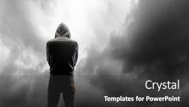  Presentation with silhouette of man worship - Cool new PPT theme with silhouette-of-man-in-hoody backdrop and a dark gray colored foreground