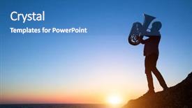  Presentation with sea shore - Amazing PPT theme having silhouette of musician play tuba backdrop and a teal colored foreground