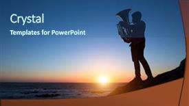 Presentation with sea shore - PPT layouts consisting of silhouette of musician play tuba background and a ocean colored foreground