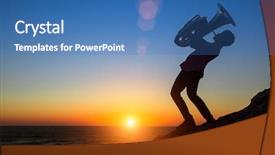  Presentation with sea shore - PPT theme having silhouette of musician play tuba background and a teal colored foreground