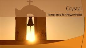  Presentation with santorini - Beautiful PPT theme featuring silhouette-of-small-bell-tower backdrop and a coral colored foreground