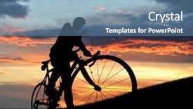  Presentation with cyclist - PPT theme having silhouette of the cyclist on road bike at sunset background and a teal colored foreground