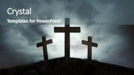  Presentation with hill - Slide deck having silhouette of three crosses background and a gray colored foreground