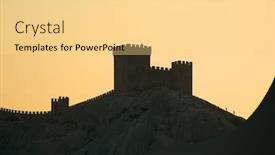  Presentation with rock wall - Slides with golden knight - silhouette of tower and wall background and a blonde colored foreground