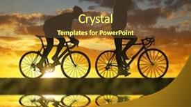 Presentation with road bike - Cool new PPT theme with silhouette of two cyclists riding a road bike at sunset backdrop and a tawny brown colored foreground