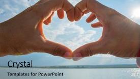  Presentation with heart hands - Presentation featuring silhouette of two hands join to form a heart shape in the sky background and a light blue colored foreground