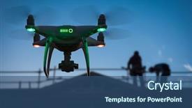  Presentation with drone quadcopter - Beautiful slide set featuring silhouette of unmanned aircraft system backdrop and a ocean colored foreground