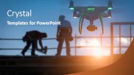  Presentation with drone quadcopter - Slides enhanced with silhouette-of-unmanned-aircraft-system background and a teal colored foreground