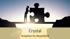  Presentation with business people silhouette - Beautiful presentation theme featuring silhouette of woman moving puzzle backdrop and a blonde colored foreground