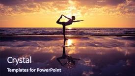  Presentation with sunset beach - Audience pleasing slide deck consisting of silhouette of woman practicing yoga backdrop and a wine colored foreground