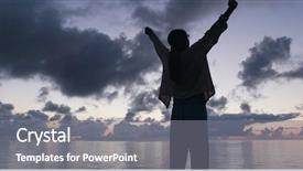  Presentation with sad woman silhouette - Colorful slide deck enhanced with silhouette of woman raising hand backdrop and a  colored foreground