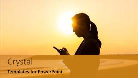  Presentation with mobile use - Presentation theme enhanced with silhouette-of-woman-use background and a gold colored foreground