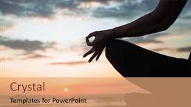  Presentation with meditation - Presentation featuring silhouette of yoga woman close-up meditation on the sea during sunset background and a coral colored foreground