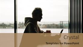  Presentation with cell - Beautiful slide deck featuring silhouette-of-young-woman backdrop and a coral colored foreground