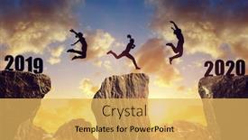  Presentation with new year 2020 - Colorful PPT layouts enhanced with silhouette-the-girls-jump backdrop and a yellow colored foreground