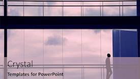  Presentation with windows - Theme enhanced with silhouette view of young businessman walking in modern office building interior with panoramic windows background and a soft green colored foreground
