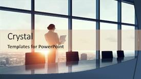  Presentation with media - Colorful theme enhanced with silhouette woman - she is working till sundown backdrop and a coral colored foreground