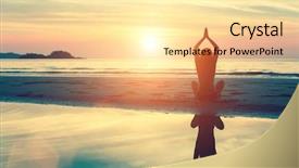  Presentation with sunset beach - Theme having silhouette woman yoga background and a blonde colored foreground