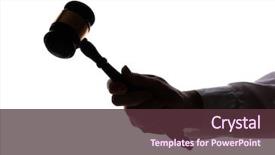  Presentation with gavel - Beautiful slide set featuring woman's hand with gavel backdrop and a tawny brown colored foreground