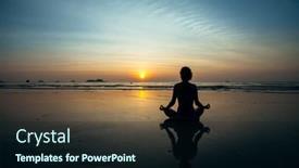  Presentation with sunset beach - Colorful presentation theme enhanced with silhouette-yoga-woman backdrop and a wine colored foreground