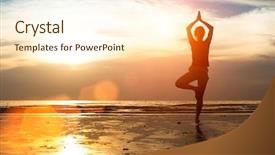  Presentation with sunset beach - Amazing slide set having silhouette young female practicing yoga backdrop and a cream colored foreground