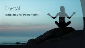  Presentation with sunset beach - Audience pleasing slide set consisting of silhouette-young-woman-practicing-yoga backdrop and a light blue colored foreground
