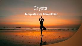  Presentation with sunset beach - PPT theme featuring silhouette-young-woman-practicing-yoga background and a coral colored foreground