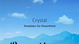  Presentation with people street - Cool new slide set with silhouetted people relaxing on street over blue sky and high mountains backdrop and a light blue colored foreground