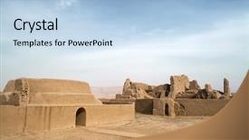  Presentation with ancient china - Cool new PPT layouts with silk road - silhouetted view at gaochang ancient backdrop and a light blue colored foreground