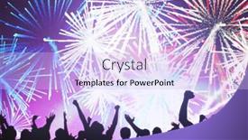  Presentation with fireworks - PPT layouts consisting of silhouetters celebrating against colourful fireworks exploding on black background background and a light blue colored foreground
