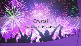  Presentation with fireworks - PPT theme having silhouetters celebrating against colourful fireworks background and a lavender colored foreground