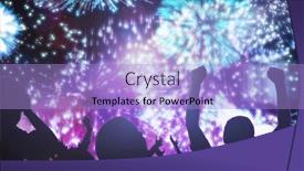  Presentation with fireworks - Slide deck with silhouetters celebrating against colourful fireworks exploding on black background background and a light blue colored foreground