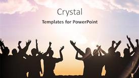  Presentation with shining - Beautiful presentation theme featuring silhouetters celebrating against sun shining backdrop and a cream colored foreground