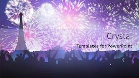  Presentation with fireworks - PPT layouts with silhouetters celebrating against white fireworks exploding on black background background and a light blue colored foreground