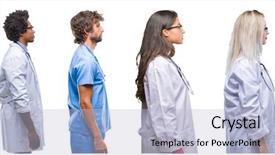  Presentation with teamwork nurse doctor - Colorful PPT theme enhanced with silhouettes nurses - collage of group of doctor backdrop and a  colored foreground