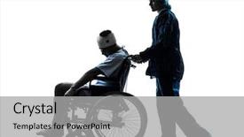 Presentation with sleeping - Colorful presentation design enhanced with silhouettes nurses - one injured man in wheelchair backdrop and a light gray colored foreground