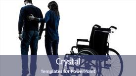  Presentation with sad woman walking - Presentation design with silhouettes nurses - one man with woman walking background and a ocean colored foreground