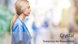  Presentation with teamwork nurse doctor - Presentation theme having silhouettes nurses - young beautiful blonde doctor surgeon background and a  colored foreground