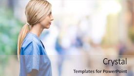  Presentation with beautiful young woman getting face - Presentation featuring silhouettes nurses - young beautiful blonde doctor surgeon background and a soft green colored foreground