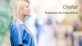  Presentation with teamwork nurse doctor - Colorful presentation design enhanced with silhouettes nurses - young beautiful blonde nurse doctor backdrop and a  colored foreground