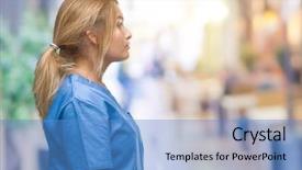  Presentation with young woman wearing boxer gloves - Slide deck with silhouettes nurses - young caucasian nurse woman wearing background and a  colored foreground