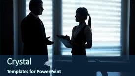  Presentation with partners - Beautiful PPT theme featuring silhouettes of business partners talking backdrop and a ocean colored foreground