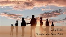  Presentation with people - Theme featuring silhouettes-of-business-people-standing background and a coral colored foreground