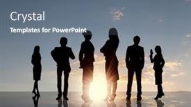  Presentation with people - Beautiful slides featuring silhouettes-of-business-people-standing backdrop and a gray colored foreground